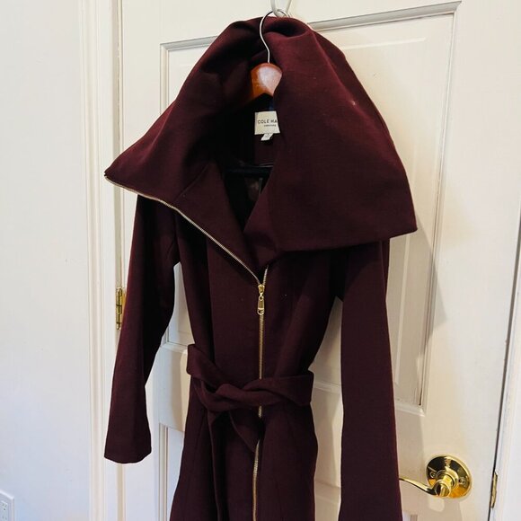 Cole Haan Signature Wrap Coat Women's size 6 Wool Blend Tie Belt Long Sleeve - Picture 4 of 16